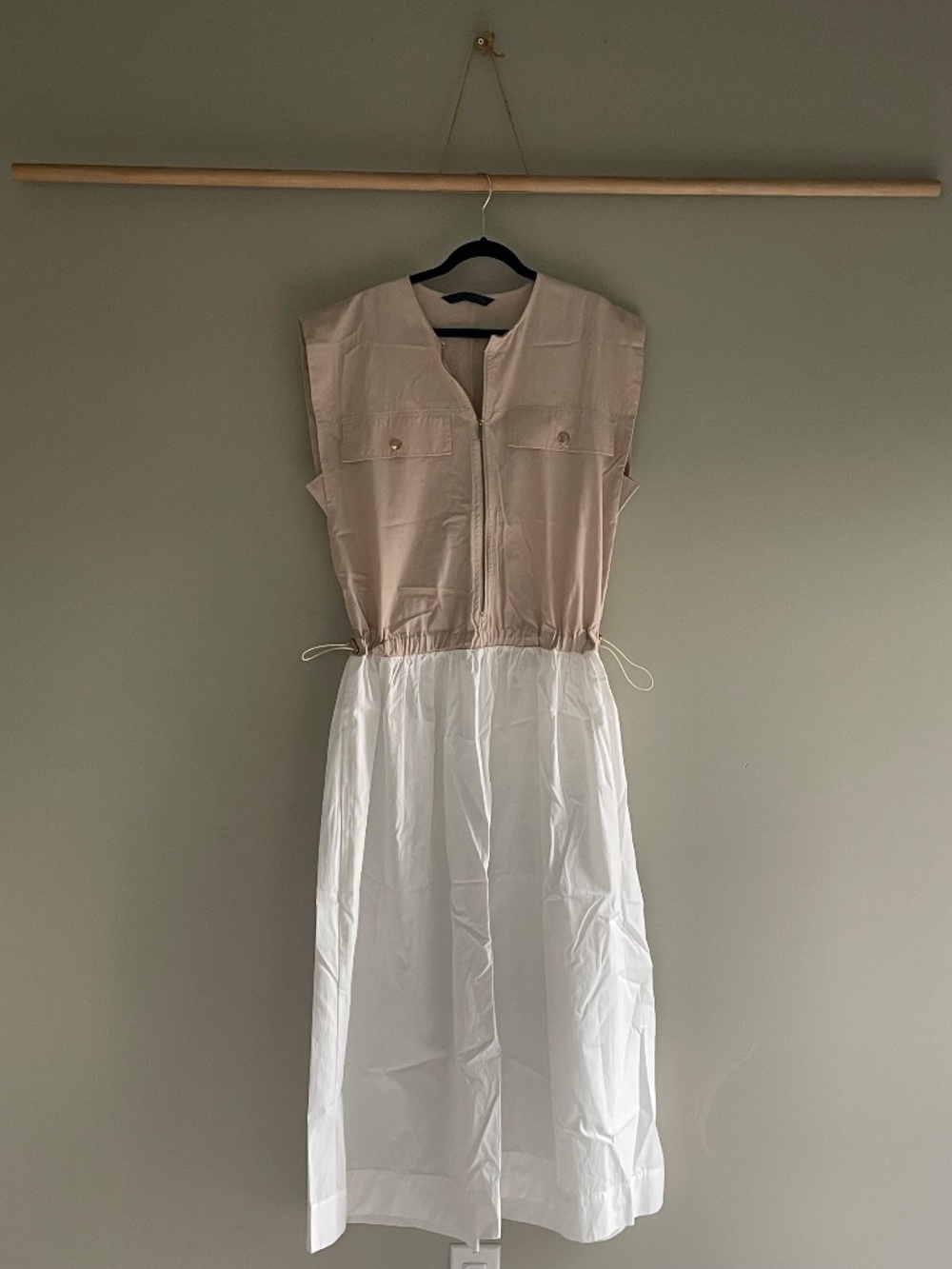 Zara dress color block zipper front adjustable waist poplin